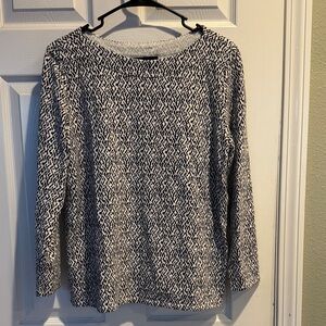Rafaella Long Sleeve Women's Boat Neck White Navy Cross Tiles Print Top Size L
